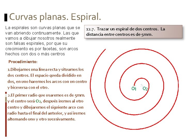 Curvas planas. Espiral. La espirales son curvas planas que se van abriendo continuamente. Las