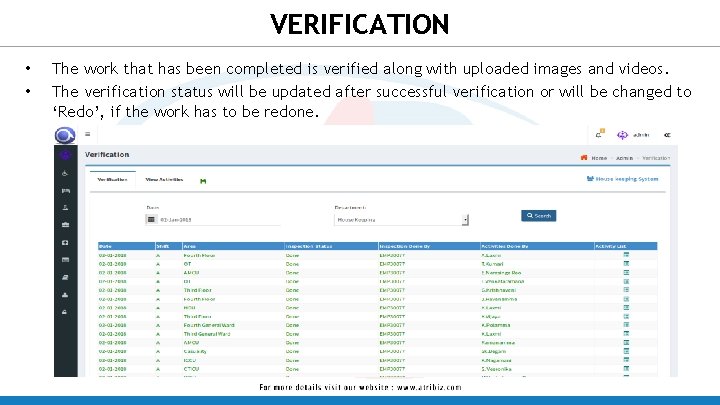 VERIFICATION • • The work that has been completed is verified along with uploaded