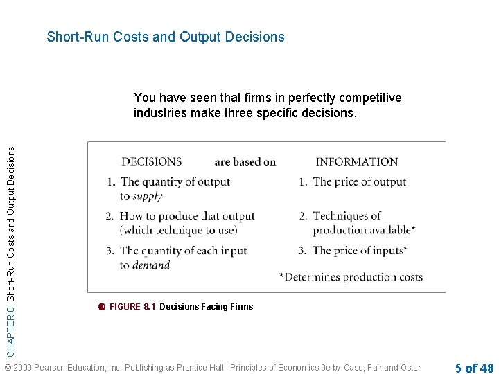 Short-Run Costs and Output Decisions CHAPTER 8 Short-Run Costs and Output Decisions You have