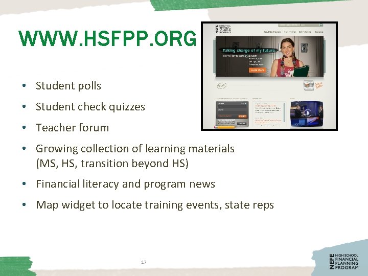 WWW. HSFPP. ORG • Student polls • Student check quizzes • Teacher forum •
