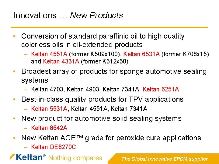 Innovations … New Products • Conversion of standard paraffinic oil to high quality colorless Innovations … New Products • Conversion of standard paraffinic oil to high quality colorless