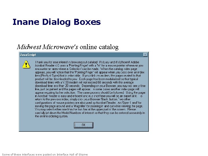 Inane Dialog Boxes Midwest Microwave's online catalog Some of these interfaces were posted on