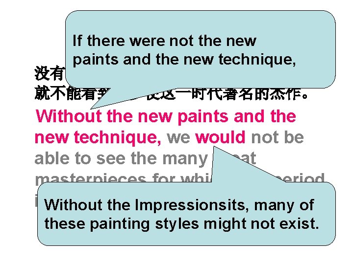 I. were Translation If there not the new paints and the new technique, 没有新的颜料和新的（绘画）手法，我们