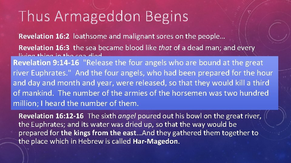 Thus Armageddon Begins Revelation 16: 2 loathsome and malignant sores on the people… Revelation Thus Armageddon Begins Revelation 16: 2 loathsome and malignant sores on the people… Revelation