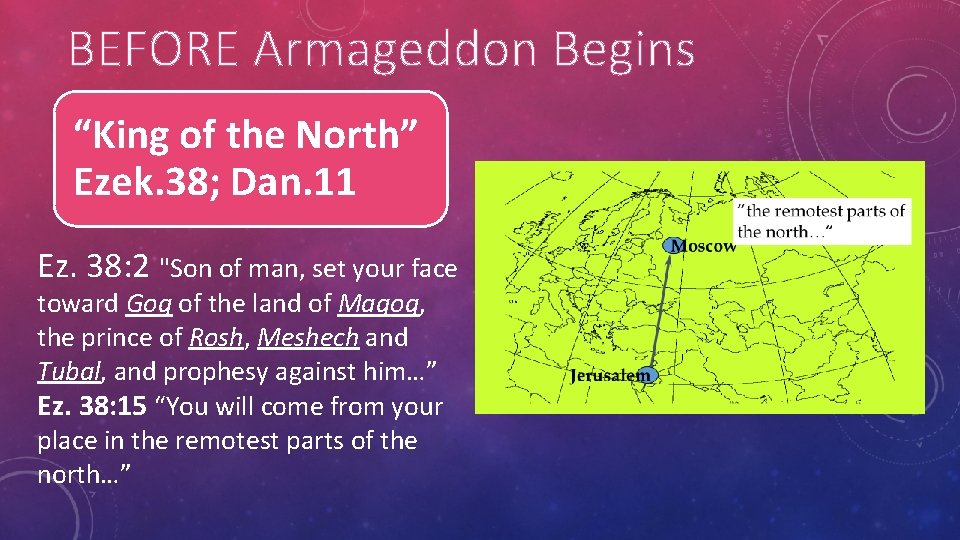 BEFORE Armageddon Begins “King of the North” Ezek. 38; Dan. 11 Ez. 38: 2 BEFORE Armageddon Begins “King of the North” Ezek. 38; Dan. 11 Ez. 38: 2