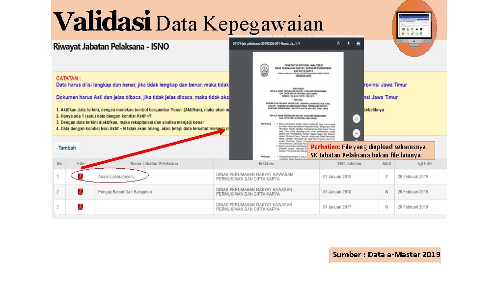 Validasi Data Kepegawaian Perhatian: File yang diupload seharusnya SK Jabatan Pelaksana bukan file lainnya