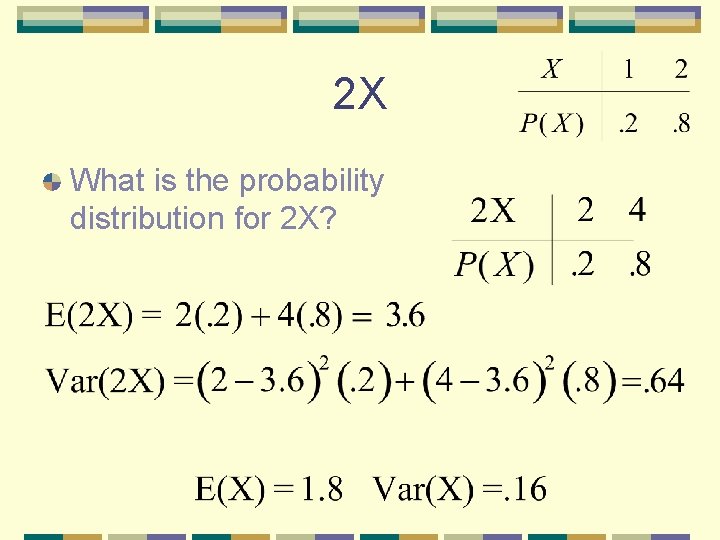 2 X What is the probability distribution for 2 X? 