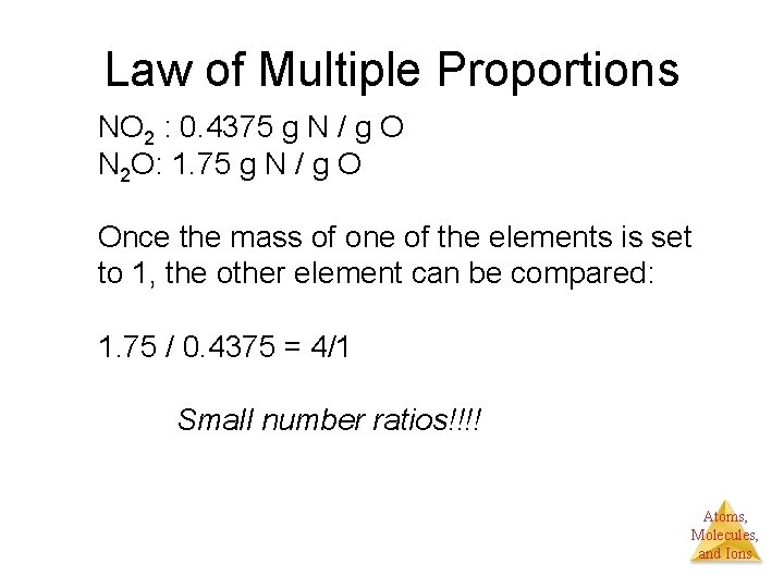 Law of Multiple Proportions NO 2 : 0. 4375 g N / g O