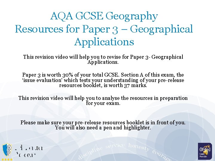 AQA GCSE Geography Resources for Paper 3 – Geographical Applications This revision video will
