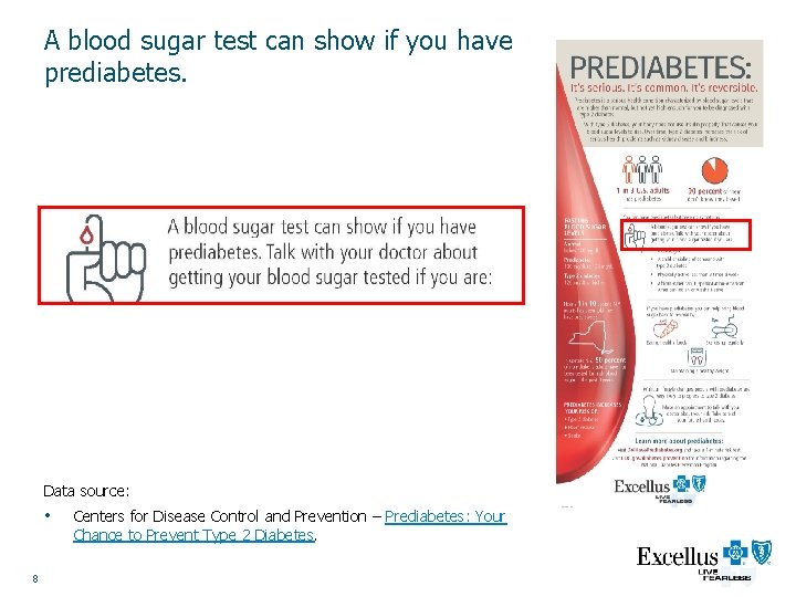 A blood sugar test can show if you have prediabetes. Data source: • 8