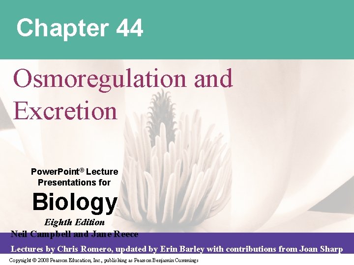 Chapter 44 Osmoregulation and Excretion Power. Point® Lecture Presentations for Biology Eighth Edition Neil