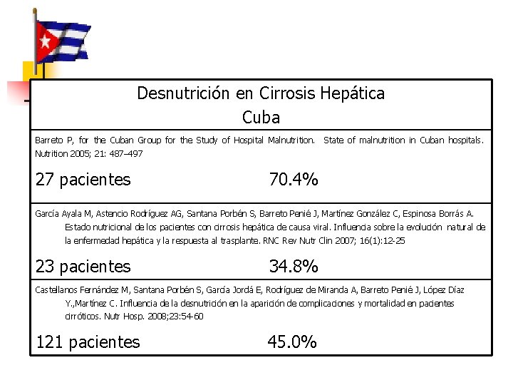 Desnutrición en Cirrosis Hepática Cuba Barreto P, for the Cuban Group for the Study