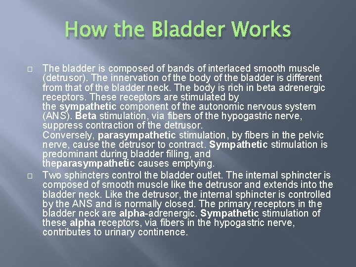 How the Bladder Works � � The bladder is composed of bands of interlaced