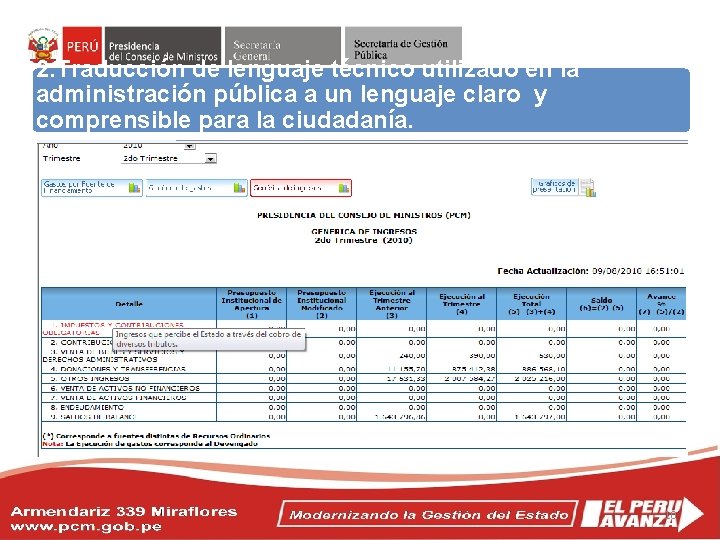 2. Traducción de lenguaje técnico utilizado en la administración pública a un lenguaje claro