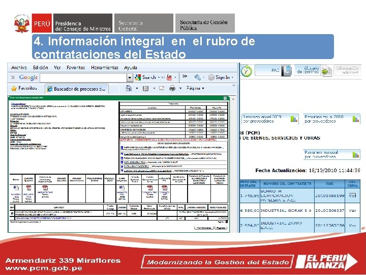 4. Información integral en el rubro de contrataciones del Estado Objetivos del Acuerdo Nacional