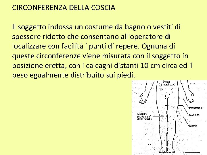 CIRCONFERENZA DELLA COSCIA Il soggetto indossa un costume da bagno o vestiti di spessore