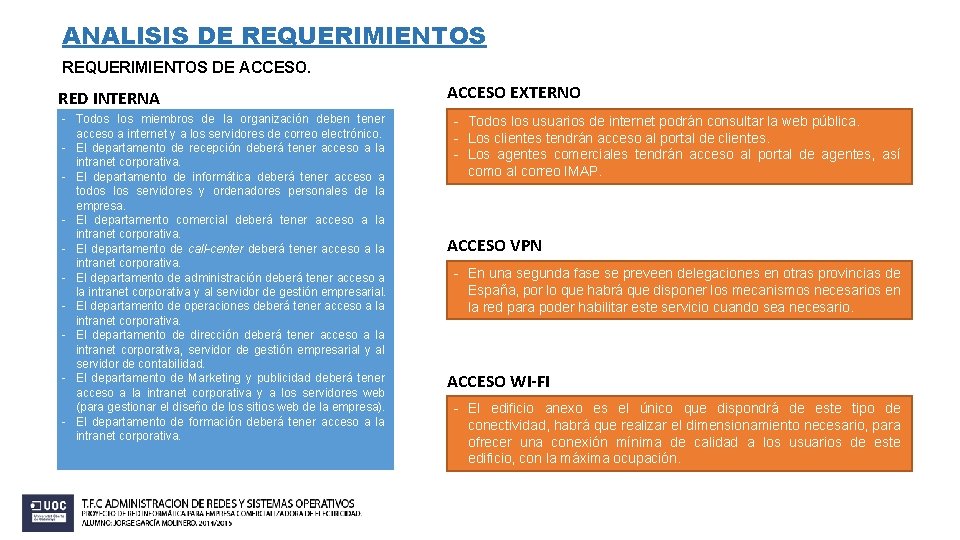 ANALISIS DE REQUERIMIENTOS DE ACCESO. RED INTERNA - Todos los miembros de la organización ANALISIS DE REQUERIMIENTOS DE ACCESO. RED INTERNA - Todos los miembros de la organización
