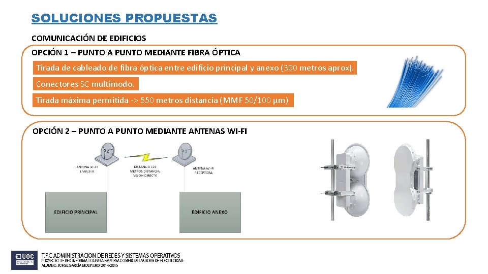 SOLUCIONES PROPUESTAS COMUNICACIÓN DE EDIFICIOS OPCIÓN 1 – PUNTO A PUNTO MEDIANTE FIBRA ÓPTICA SOLUCIONES PROPUESTAS COMUNICACIÓN DE EDIFICIOS OPCIÓN 1 – PUNTO A PUNTO MEDIANTE FIBRA ÓPTICA