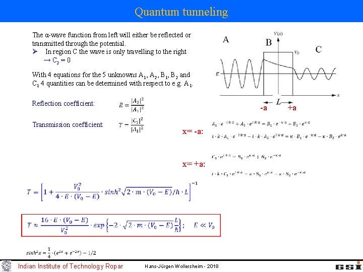 Quantum tunneling The α-wave function from left will either be reflected or transmitted through