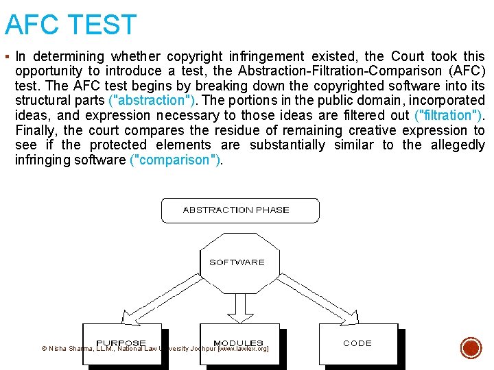 AFC TEST § In determining whether copyright infringement existed, the Court took this opportunity