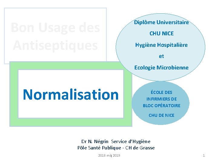 Bon Usage des Antiseptiques Diplôme Universitaire CHU NICE Hygiène Hospitalière et Ecologie Microbienne Normalisation