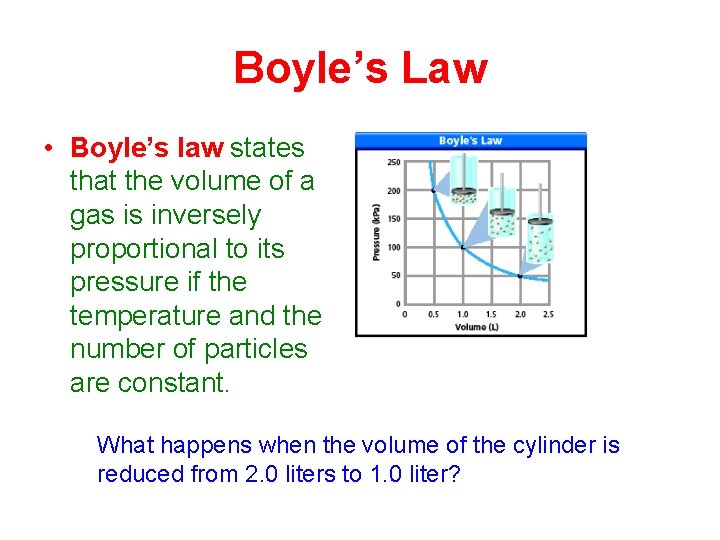 Boyle’s Law • Boyle’s law states that the volume of a gas is inversely