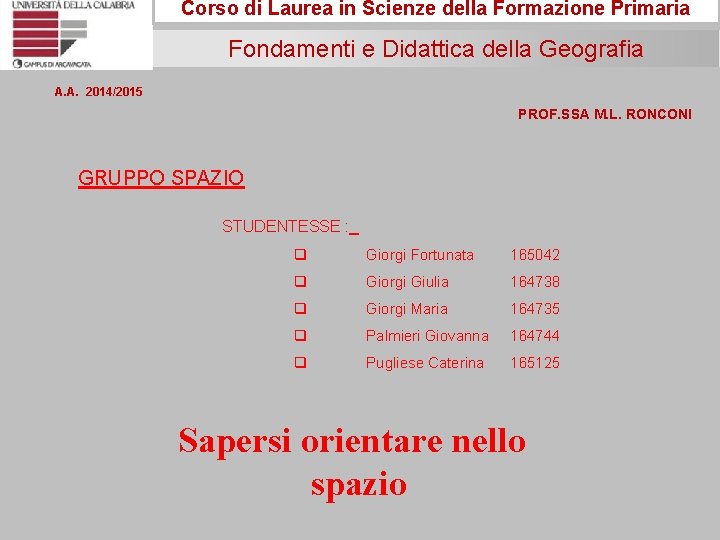 Corso di Laurea in Scienze della Formazione Primaria