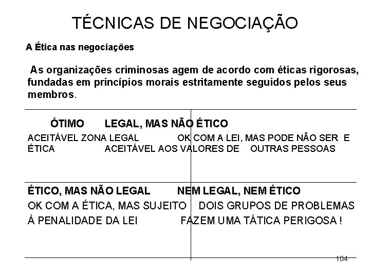 TÉCNICAS DE NEGOCIAÇÃO A Ética nas negociações As organizações criminosas agem de acordo com