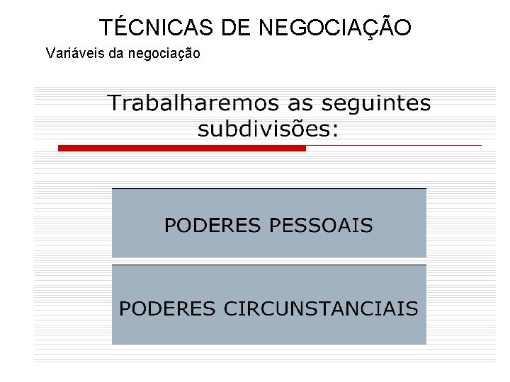 TÉCNICAS DE NEGOCIAÇÃO Variáveis da negociação 71 