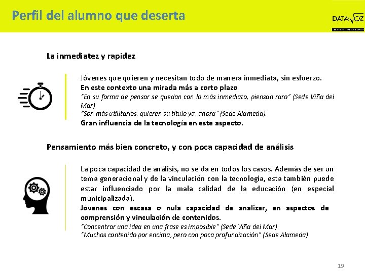 Perfil del alumno que deserta La inmediatez y rapidez Jóvenes que quieren y necesitan
