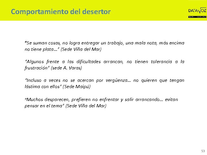 Comportamiento del desertor “Se suman cosas, no logra entregar un trabajo, una mala nota,