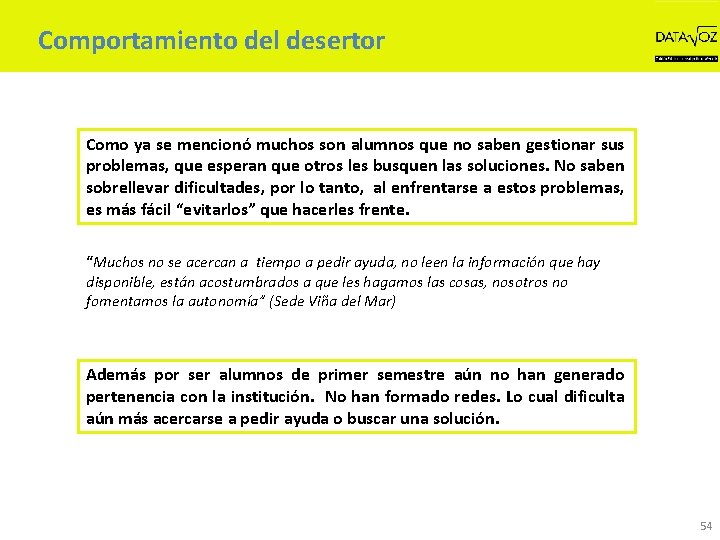 Comportamiento del desertor Como ya se mencionó muchos son alumnos que no saben gestionar