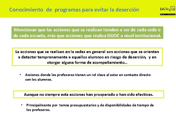 Conocimiento de programas para evitar la deserción Mencionan que las acciones que se realizan