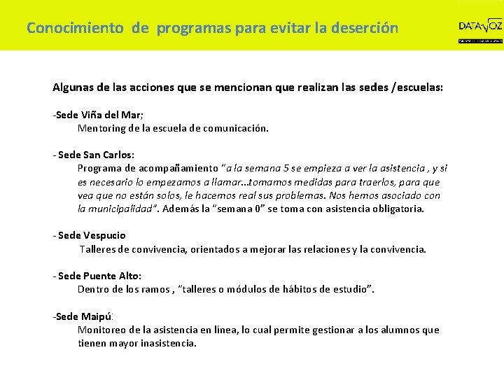 Conocimiento de programas para evitar la deserción Algunas de las acciones que se mencionan