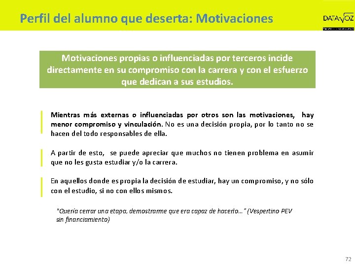 Perfil del alumno que deserta: Motivaciones propias o influenciadas por terceros incide directamente en
