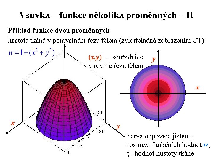 Vsuvka – funkce několika proměnných – II Příklad funkce dvou proměnných hustota tkáně v