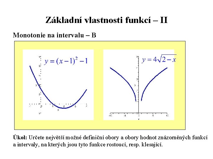 Základní vlastnosti funkcí – II Monotonie na intervalu – B Úkol: Určete největší možné