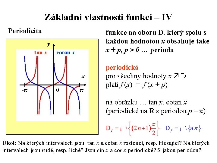 Základní vlastnosti funkcí – IV Periodicita funkce na oboru D, který spolu s každou