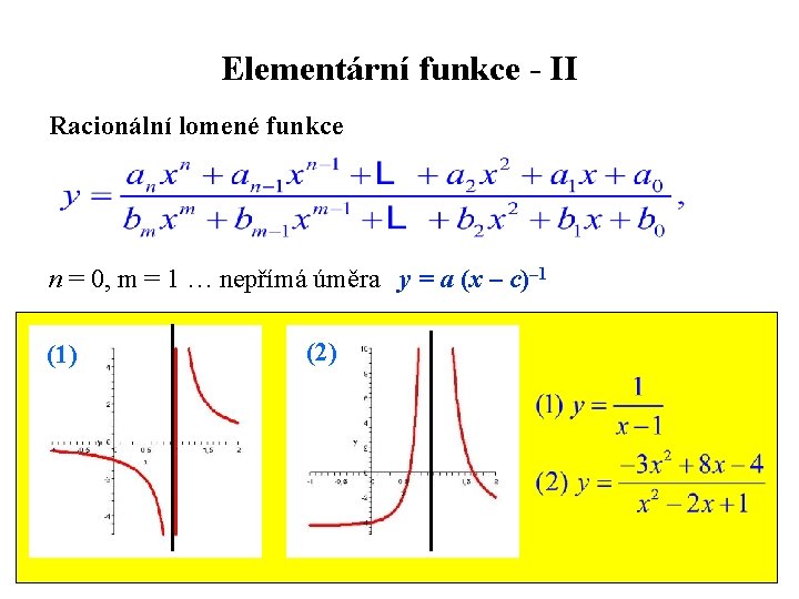Elementární funkce - II Racionální lomené funkce n = 0, m = 1 …