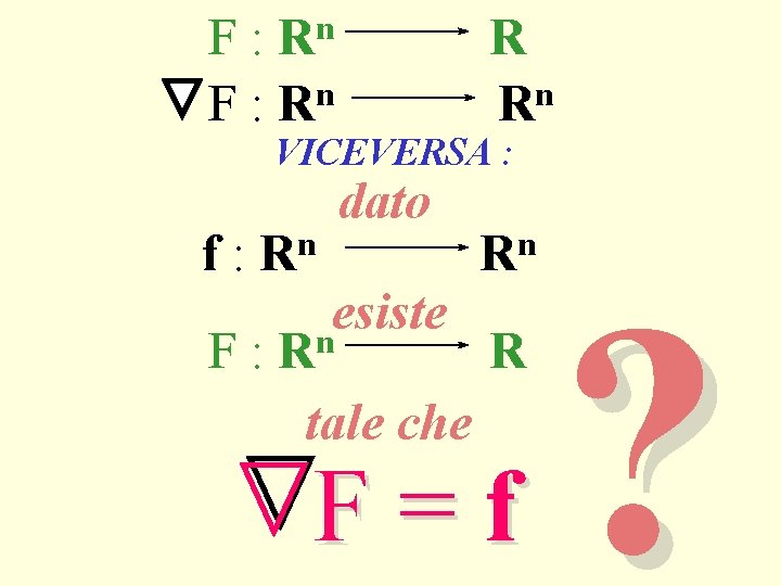 n R F: F : Rn R Rn VICEVERSA : f: n R dato