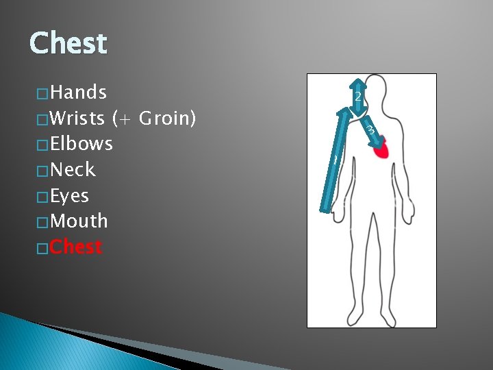Chest � Hands (+ Groin) � Elbows � Neck � Eyes � Mouth � Chest � Hands (+ Groin) � Elbows � Neck � Eyes � Mouth �