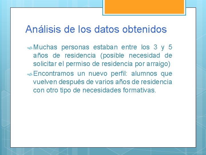 Análisis de los datos obtenidos Muchas personas estaban entre los 3 y 5 años