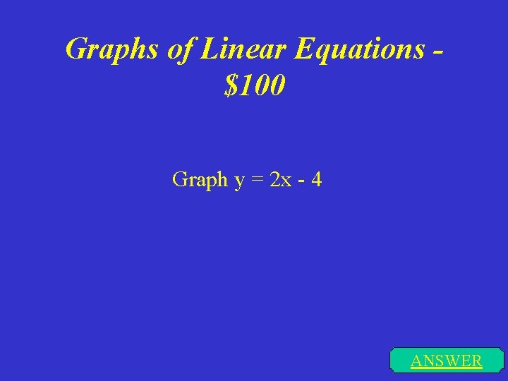 Graphs of Linear Equations $100 Graph y = 2 x - 4 ANSWER 