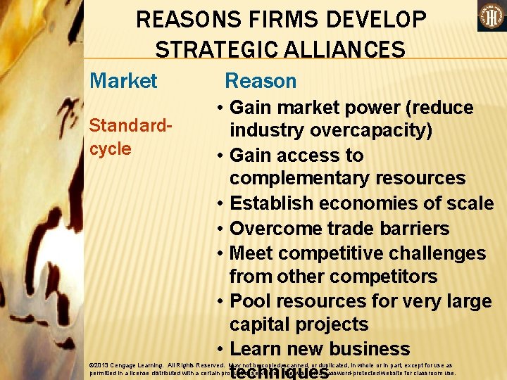 REASONS FIRMS DEVELOP STRATEGIC ALLIANCES Market Standardcycle Reason • Gain market power (reduce industry