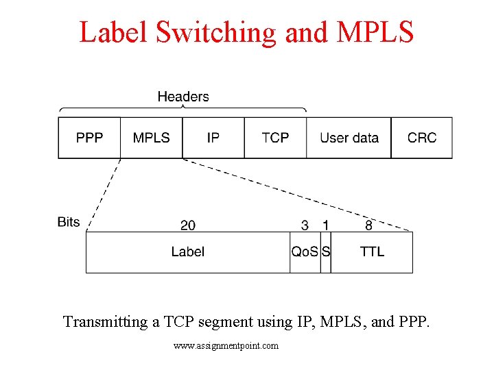 Label Switching and MPLS Transmitting a TCP segment using IP, MPLS, and PPP. www.