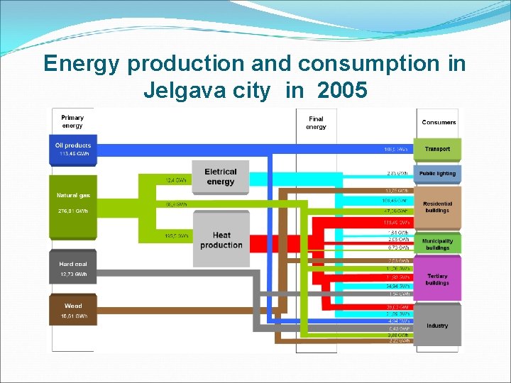 Energy production and consumption in Jelgava city in 2005 