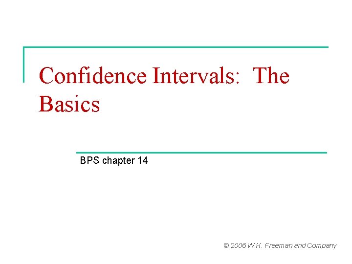 Confidence Intervals: The Basics BPS chapter 14 © 2006 W. H. Freeman and Company
