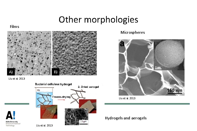 Other morphologies Films Microspheres B) A) Liu et al. 2013 Hydrogels and aerogels Liu Other morphologies Films Microspheres B) A) Liu et al. 2013 Hydrogels and aerogels Liu
