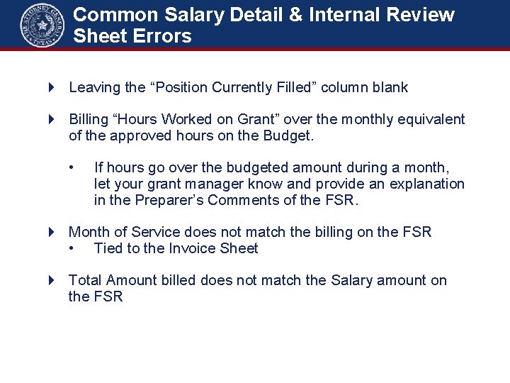 Common Salary Detail & Internal Review Sheet Errors Leaving the “Position Currently Filled” column