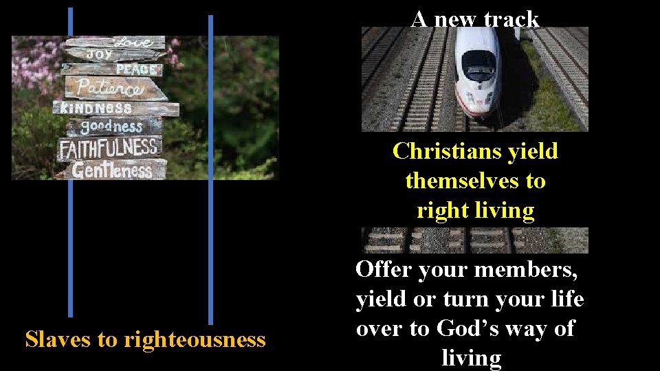 A new track Christians yield themselves to right living Slaves to righteousness Offer your